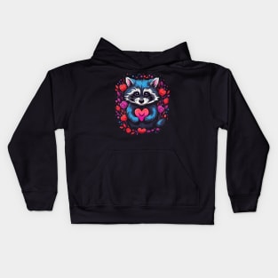 Raccoon Valentine Day Kids Hoodie